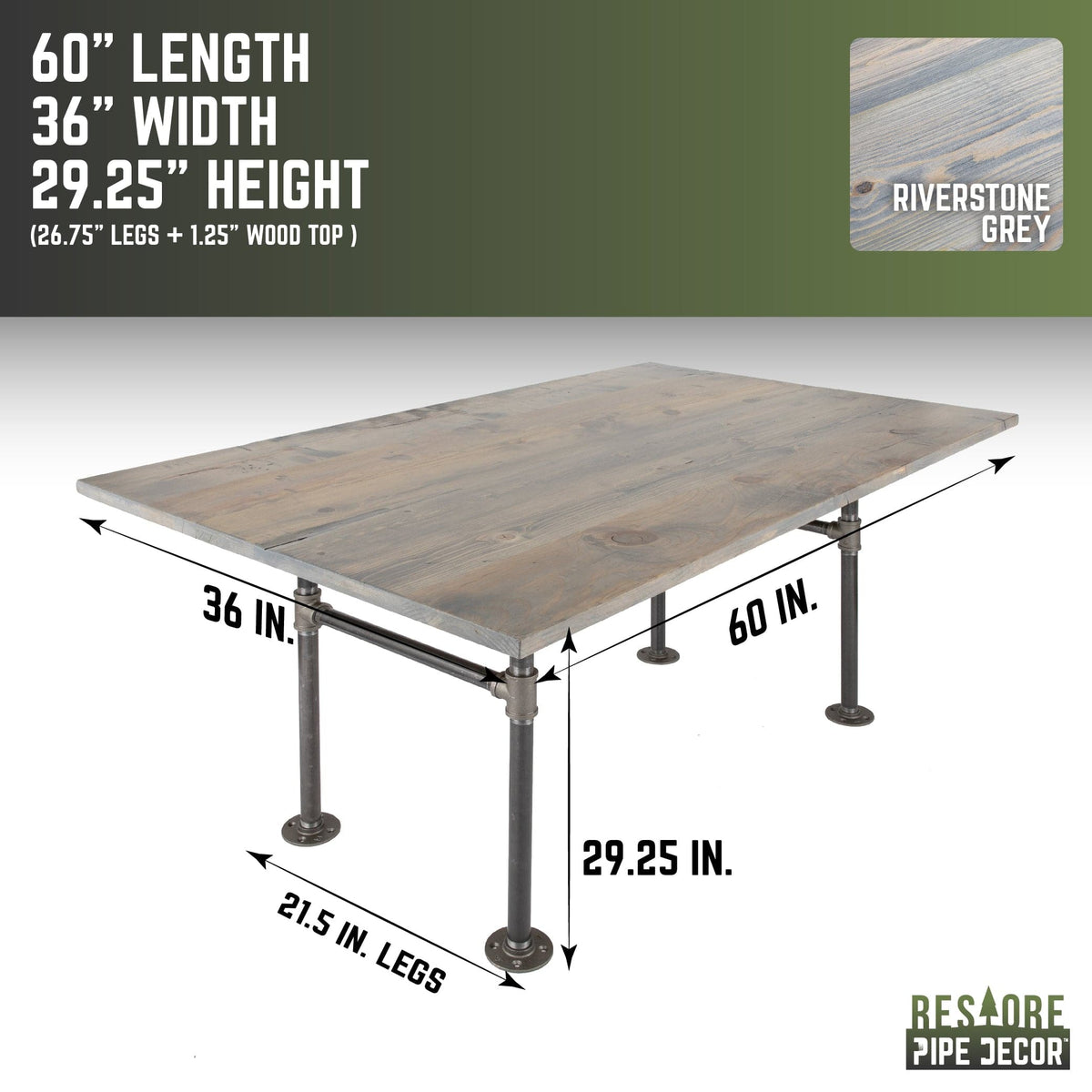 RESTORE Riverstone Grey Solid Wood Dining Table by PIPE DECOR