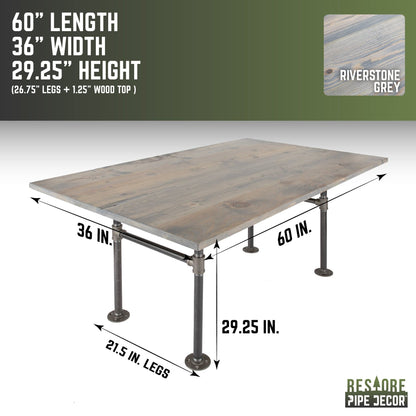 RESTORE Riverstone Grey Solid Wood Dining Table by PIPE DECOR