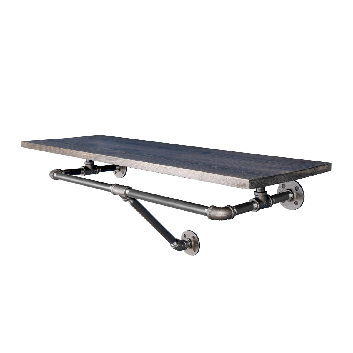 PIPE DECOR 24 in. wall mounted clothing rack with Boulder Black wood shelf
