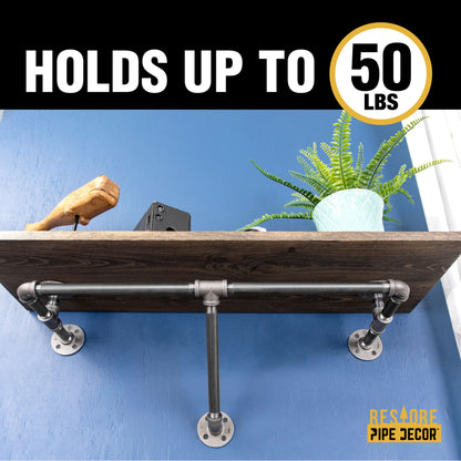 PIPE DECOR 24 in. wall mounted clothing rack with Boulder Black wood shelf, view 8