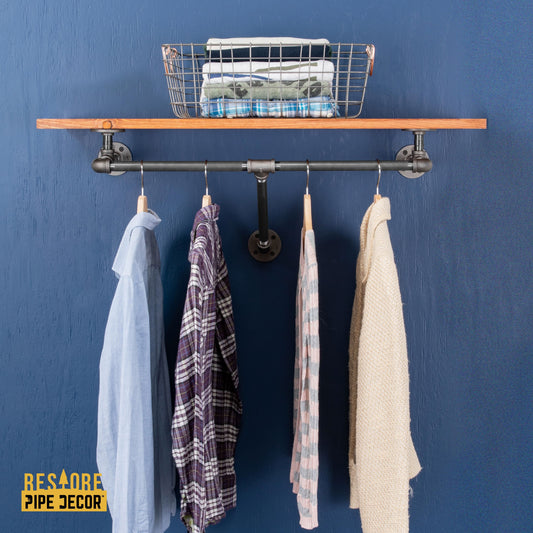 PIPE DECOR 24 in. wall mounted clothing rack with Sunset Cedar wood shelf, view 2