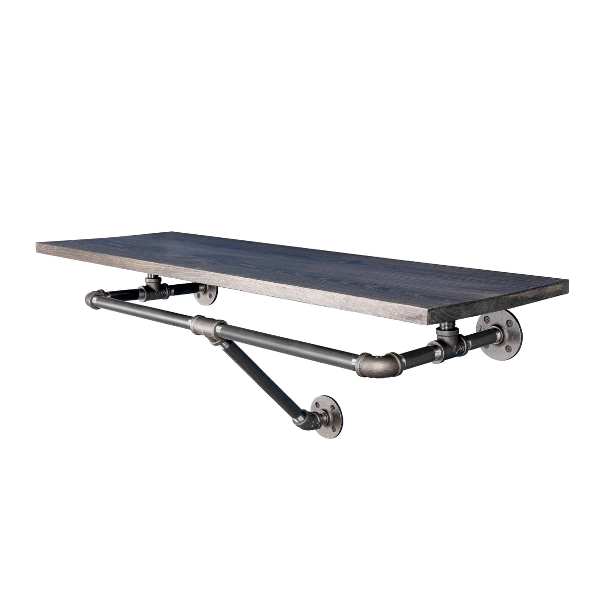 PIPE DECOR 36 in. wall mounted clothing rack with Boulder Black wood shelf, view 2