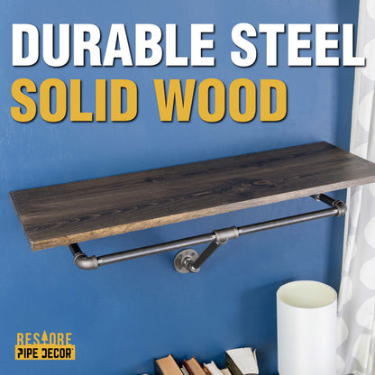 PIPE DECOR 36 in. wall mounted clothing rack with Boulder Black wood shelf, view 4