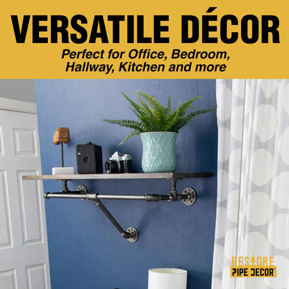 PIPE DECOR 36 in. wall mounted clothing rack with Boulder Black wood shelf, view 9