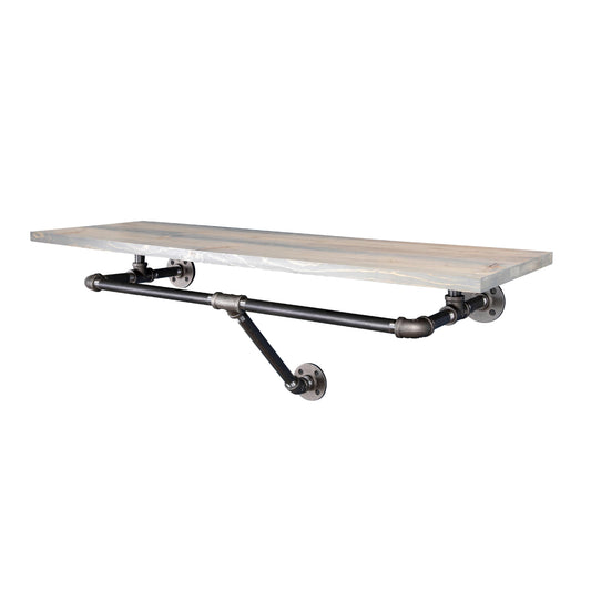 PIPE DECOR 36 in. wall mounted clothing rack with Riverstone Grey wood shelf