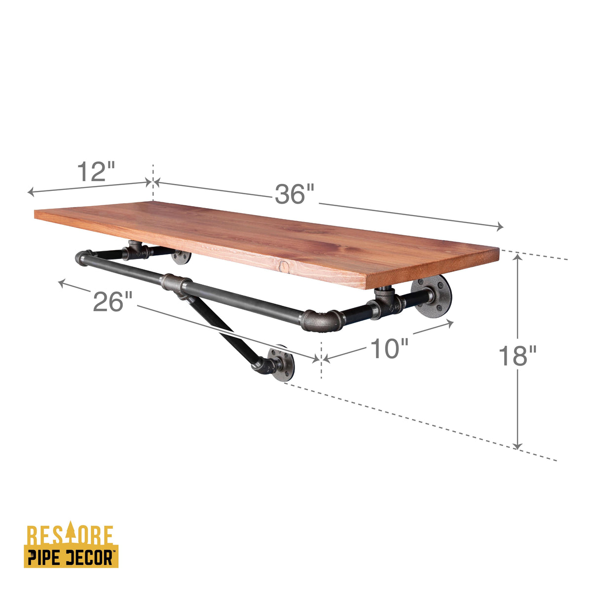 PIPE DECOR 36 in. wall mounted clothing rack with Sunset Cedar wood shelf, view 2