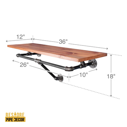 PIPE DECOR 36 in. wall mounted clothing rack with Sunset Cedar wood shelf, view 2