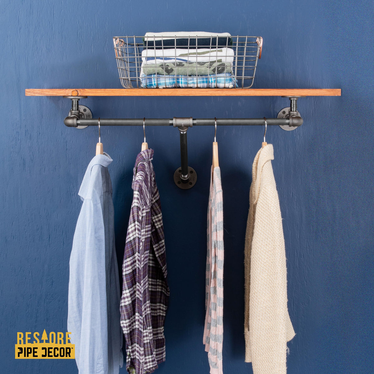 PIPE DECOR 36 in. wall mounted clothing rack with Sunset Cedar wood shelf, view 3