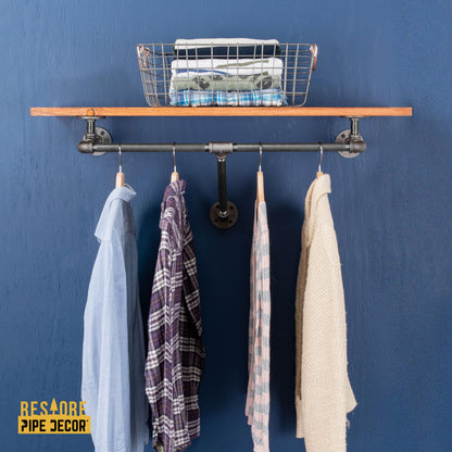 PIPE DECOR 36 in. wall mounted clothing rack with Sunset Cedar wood shelf, view 3