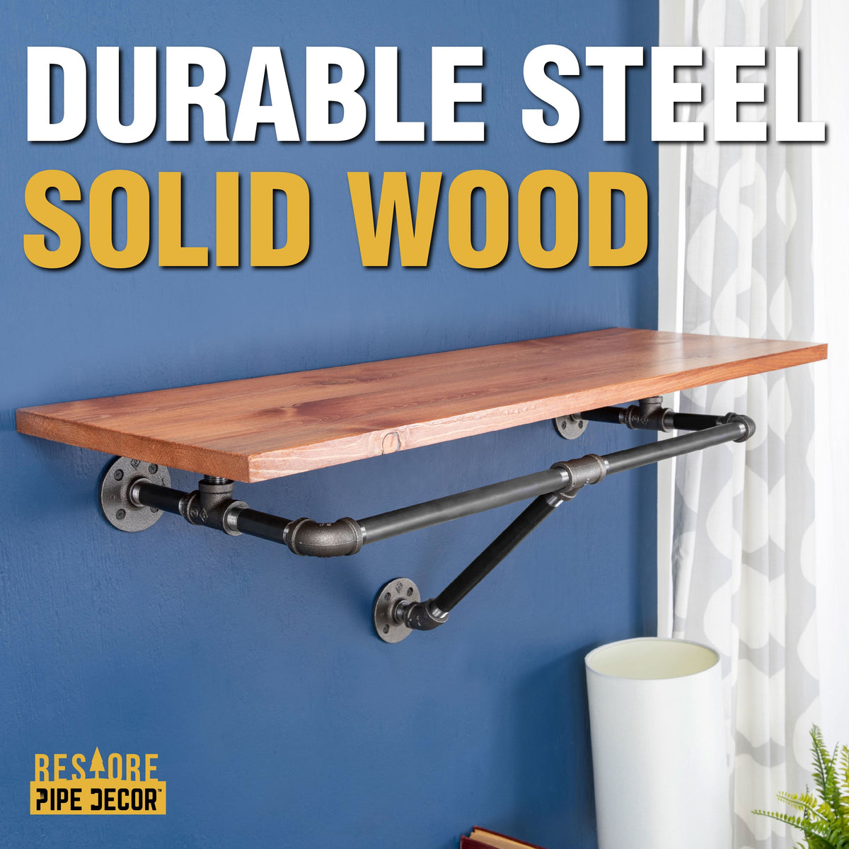 PIPE DECOR 36 in. wall mounted clothing rack with Sunset Cedar wood shelf, view 4