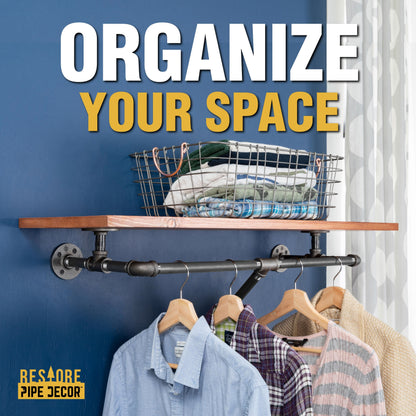 PIPE DECOR 36 in. wall mounted clothing rack with Sunset Cedar wood shelf, view 5