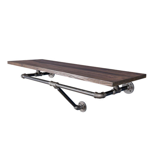 PIPE DECOR 36 in. wall mounted clothing rack with Trail Brown wood shelf