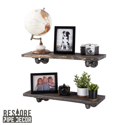 RESTORE Boulder Black 24 in. Shelves with L-Shaped Brackets by PIPE DECOR