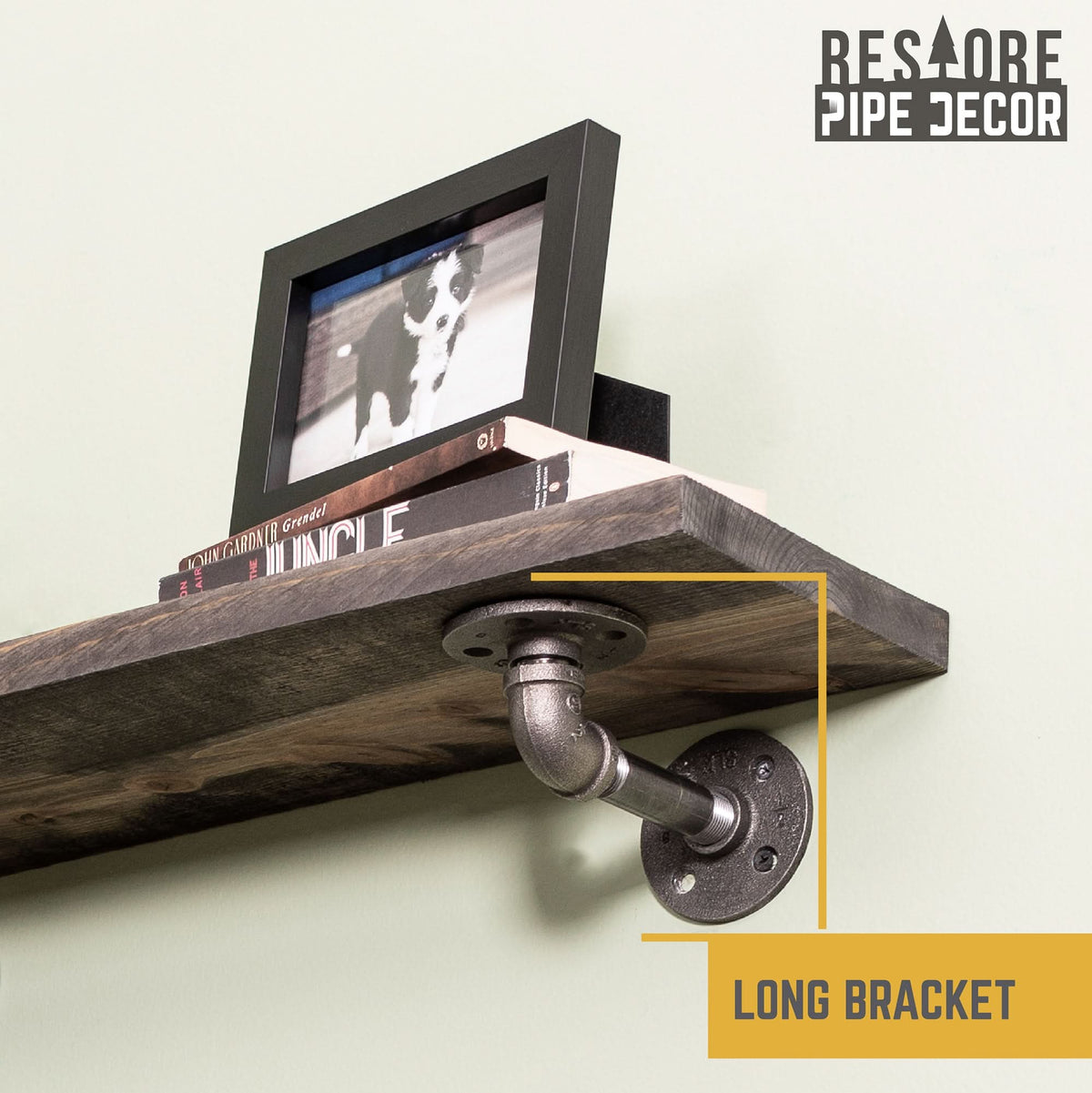 RESTORE Boulder Black 24 in. Shelves with L-Shaped Brackets by PIPE DECOR