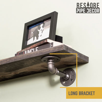 RESTORE Boulder Black 24 in. Shelves with L-Shaped Brackets by PIPE DECOR