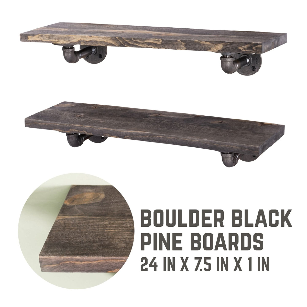 RESTORE Boulder Black 24 in. Shelves with L-Shaped Brackets by PIPE DECOR