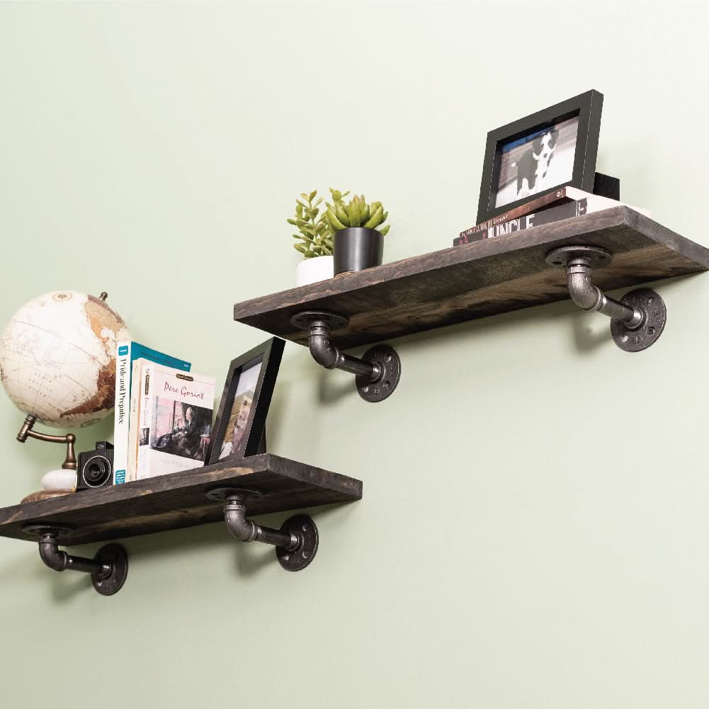 RESTORE Boulder Black 24 in. Shelves with L-Shaped Brackets by PIPE DECOR