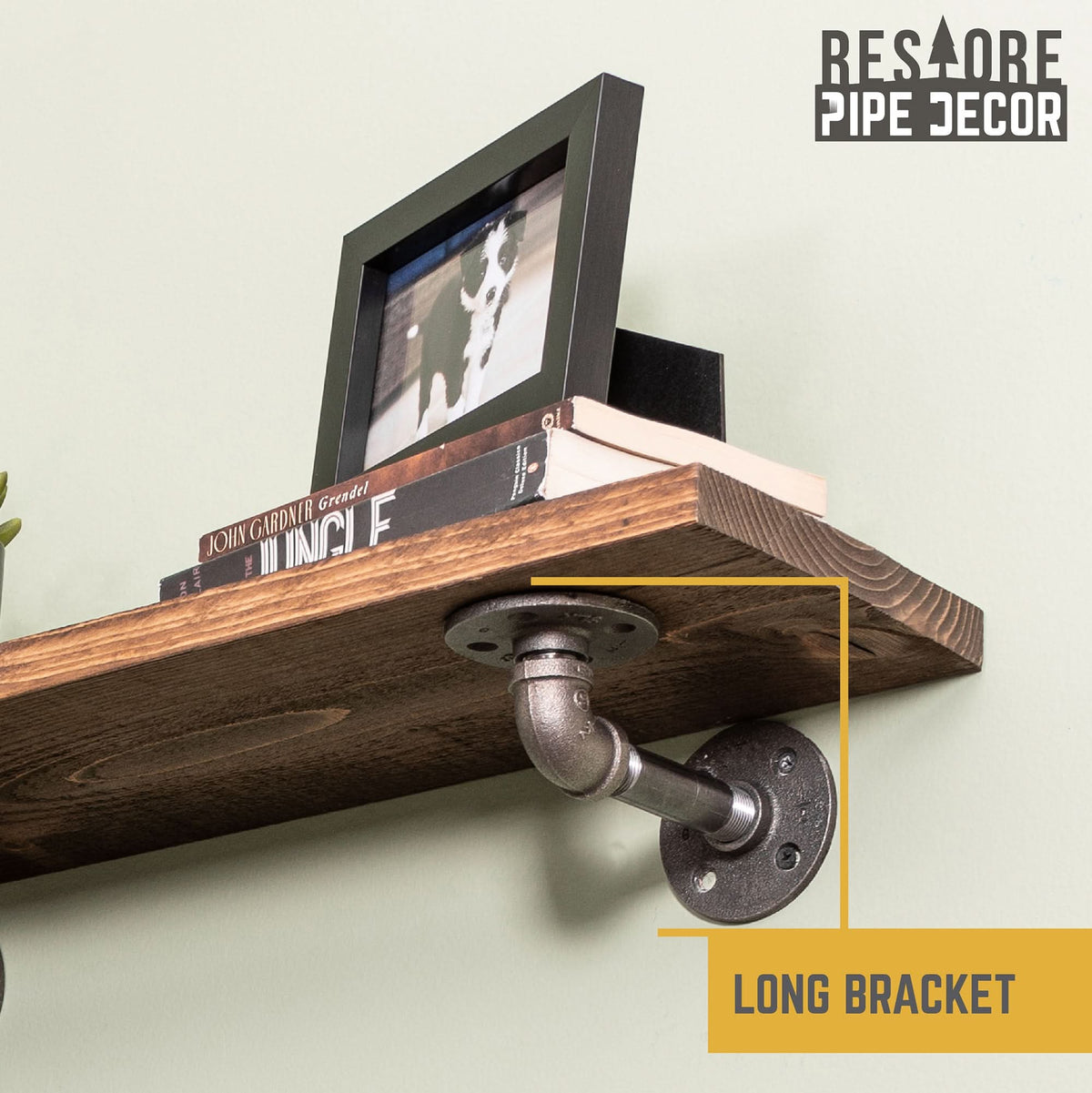 RESTORE Trail Brown 24 in. Shelves with L-Shaped Brackets by PIPE DECOR