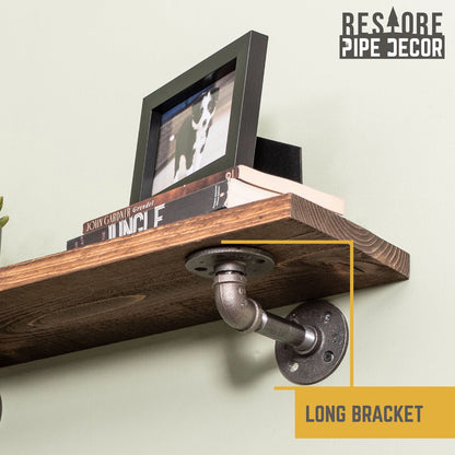 RESTORE Trail Brown 24 in. Shelves with L-Shaped Brackets by PIPE DECOR