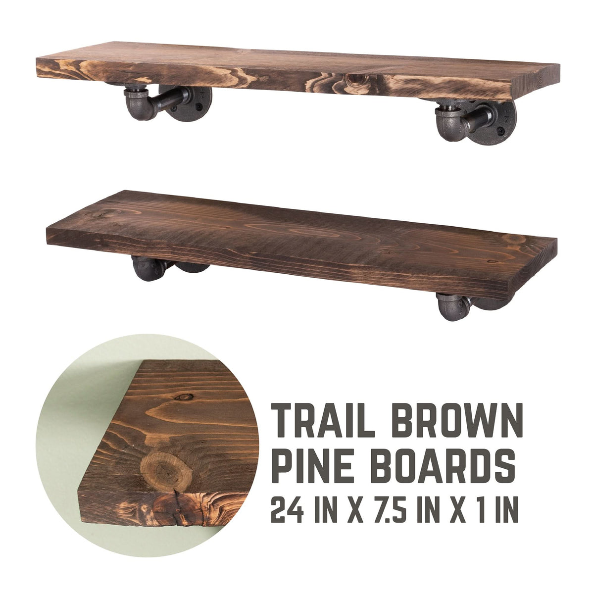 RESTORE Trail Brown 24 in. Shelves with L-Shaped Brackets by PIPE DECOR