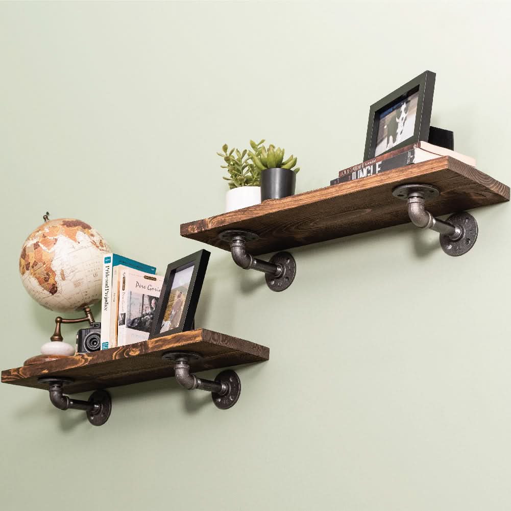 RESTORE Trail Brown 24 in. Shelves with L-Shaped Brackets by PIPE DECOR