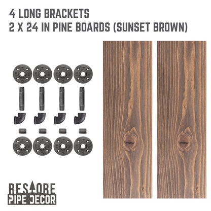 RESTORE Sunset Brown 24 in. Shelves with L-Shaped Brackets by PIPE DECOR