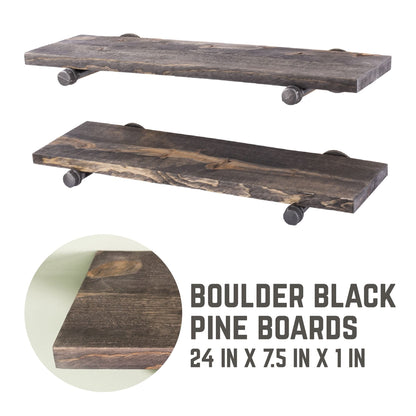 RESTORE Boulder Black 24 in. Shelves with Straight Brackets by PIPE DECOR