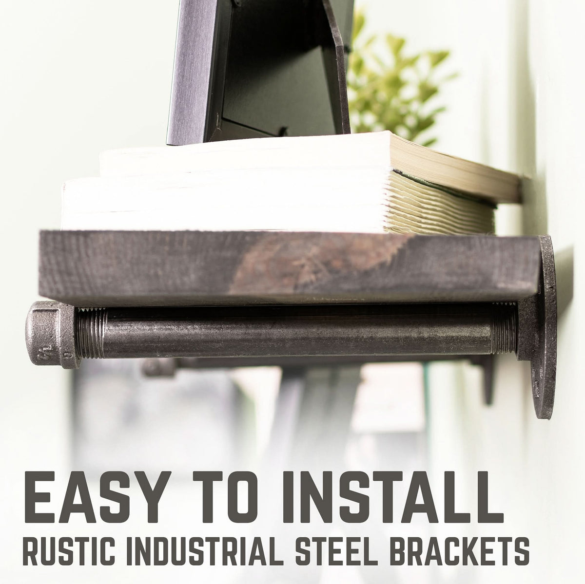 RESTORE Boulder Black 24 in. Shelves with Straight Brackets by PIPE DECOR