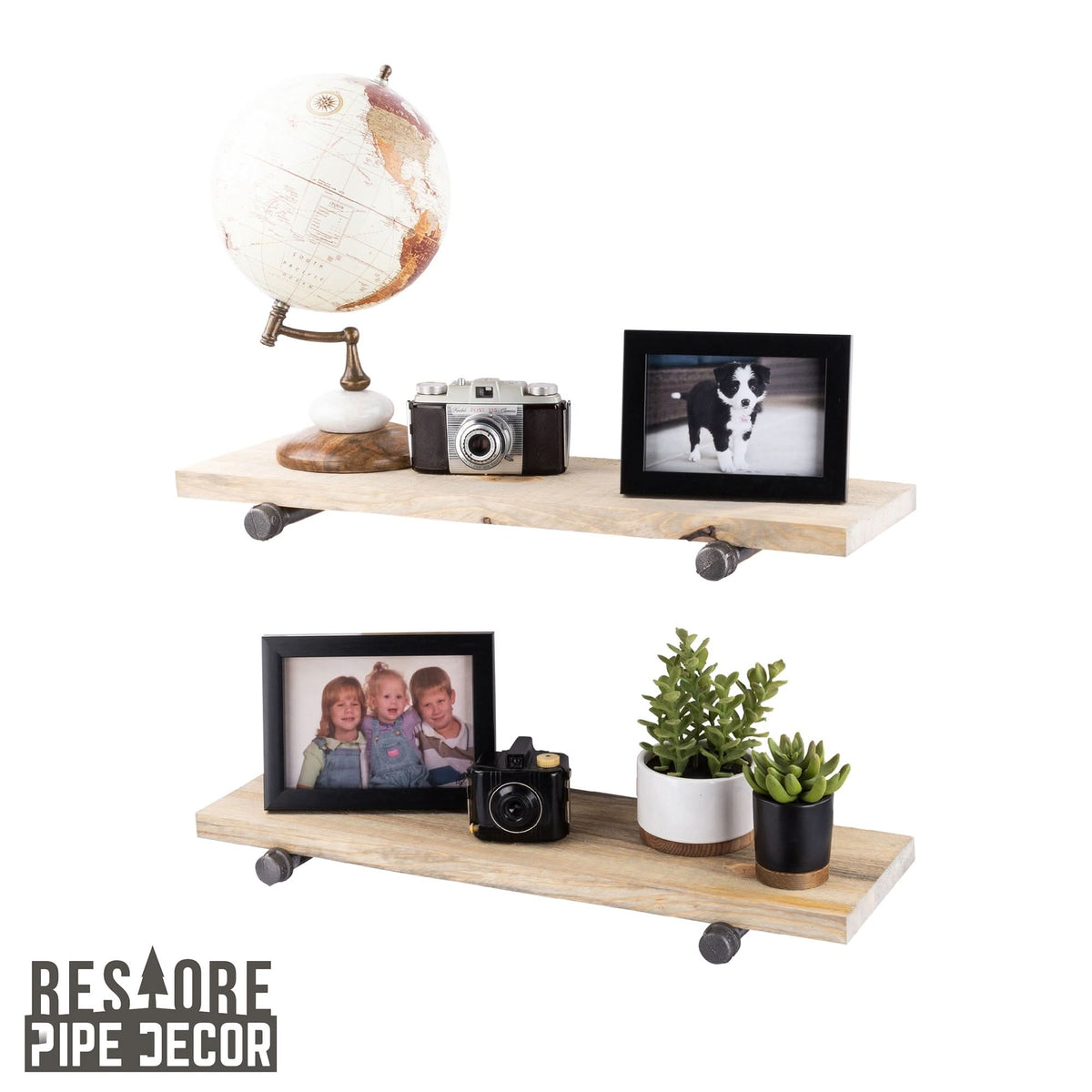 RESTORE Driftwood Tan 24 in. Shelves with Straight Brackets by PIPE DECOR