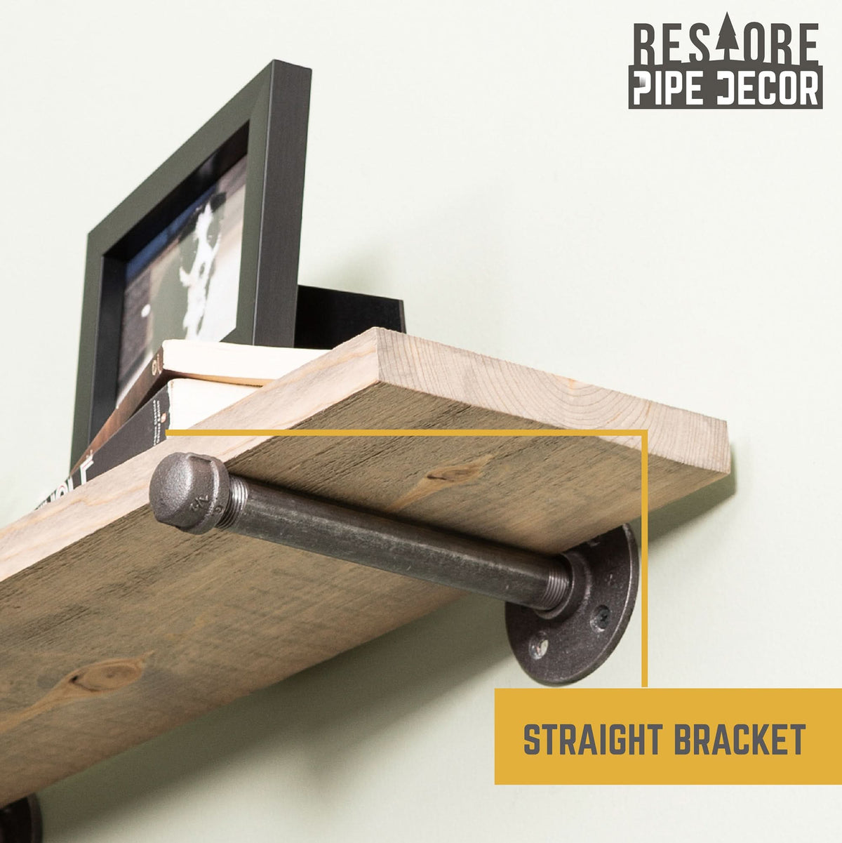 RESTORE Driftwood Tan 24 in. Shelves with Straight Brackets by PIPE DECOR