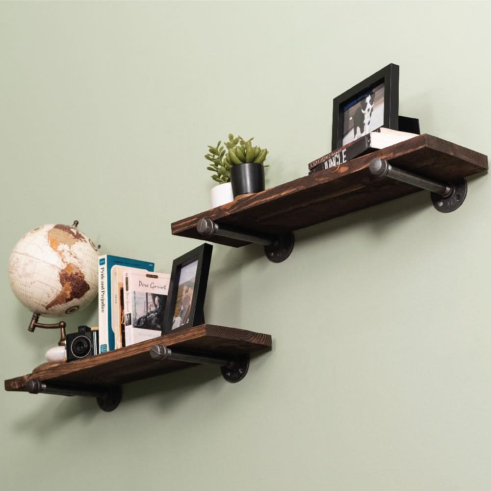 RESTORE Boulder Black 24 in. Shelves with Straight Brackets by PIPE DECOR
