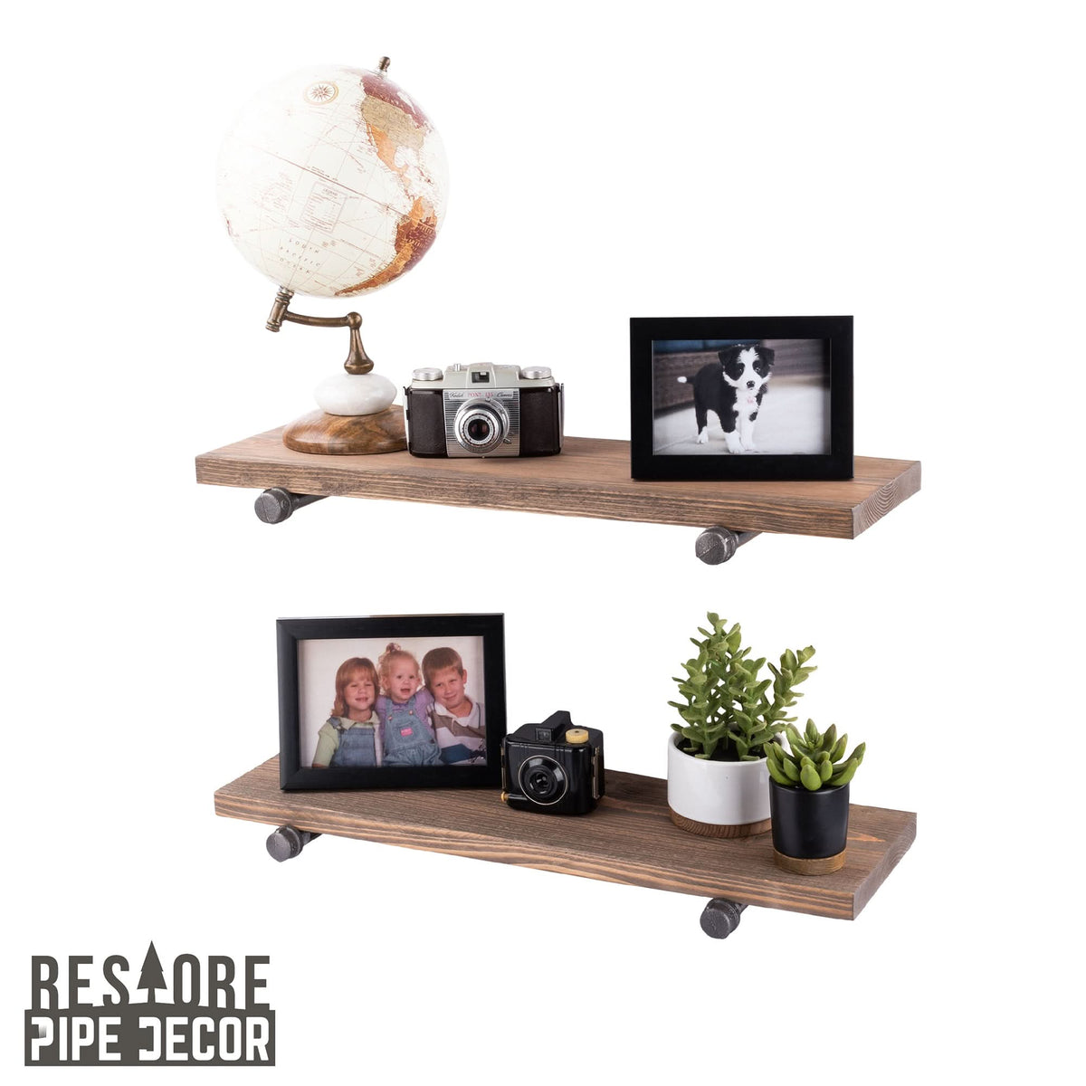 RESTORE Sunset Brown 24 in. Shelves with Straight Brackets by PIPE DECOR