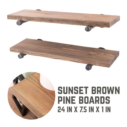 RESTORE Sunset Brown 24 in. Shelves with Straight Brackets by PIPE DECOR