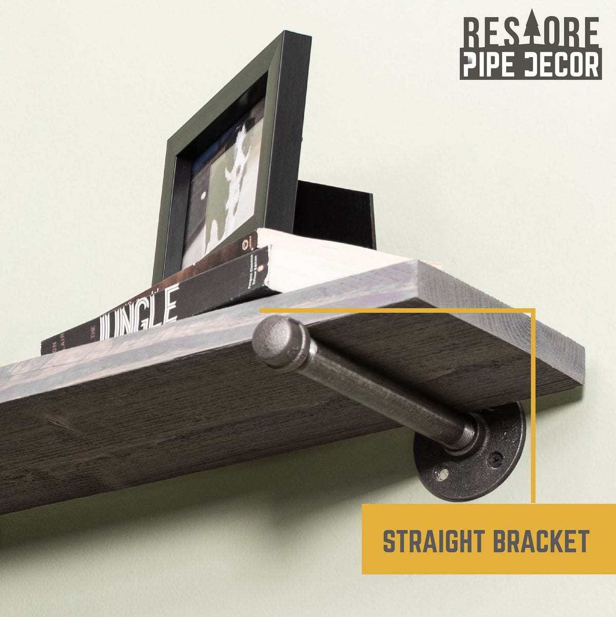RESTORE Riverstone Grey 24 in. Shelves with Straight Brackets by PIPE DECOR