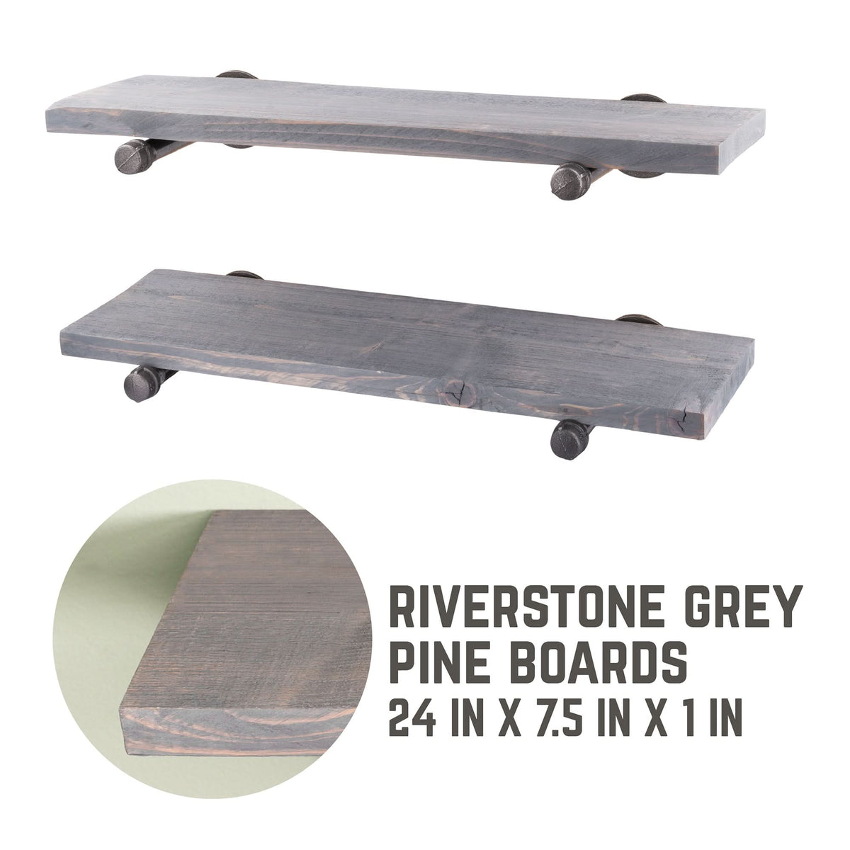 RESTORE Riverstone Grey 24 in. Shelves with Straight Brackets by PIPE DECOR