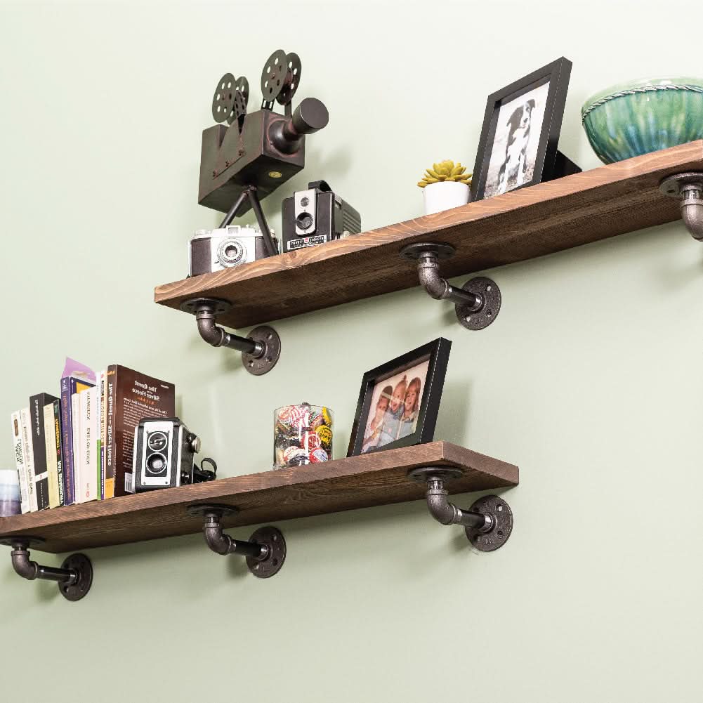 RESTORE Sunset Brown 36 in. Shelves with L-Shaped Brackets by PIPE DECOR