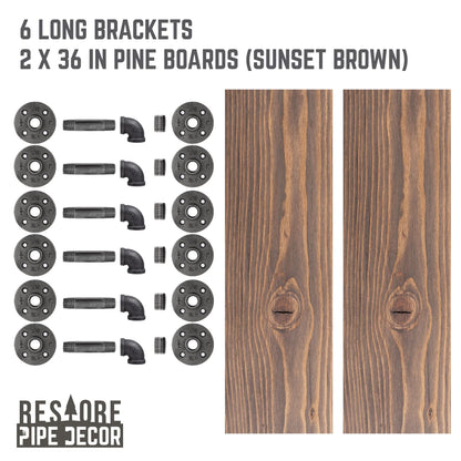 RESTORE Sunset Brown 36 in. Shelves with L-Shaped Brackets by PIPE DECOR