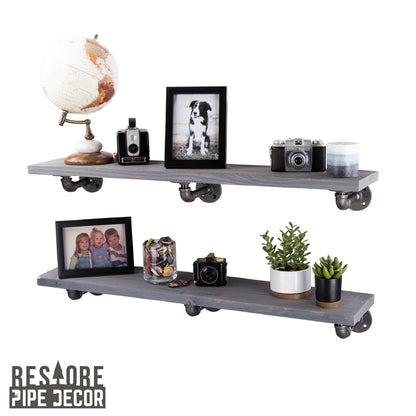 RESTORE Riverstone Grey 36 in. Shelves with L-Shaped Brackets by PIPE DECOR