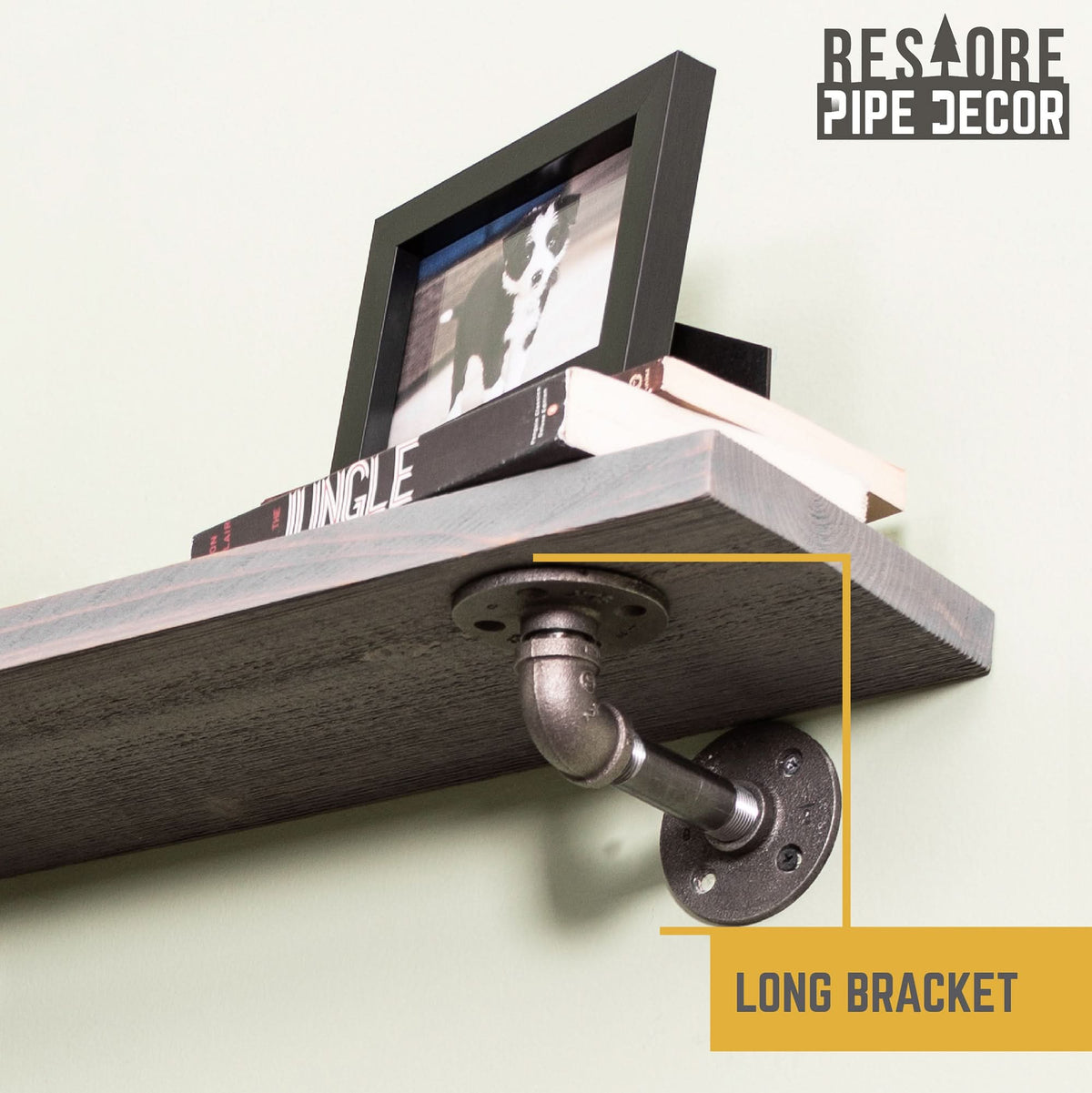 RESTORE Riverstone Grey 36 in. Shelves with L-Shaped Brackets by PIPE DECOR