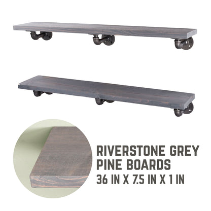 RESTORE Riverstone Grey 36 in. Shelves with L-Shaped Brackets by PIPE DECOR