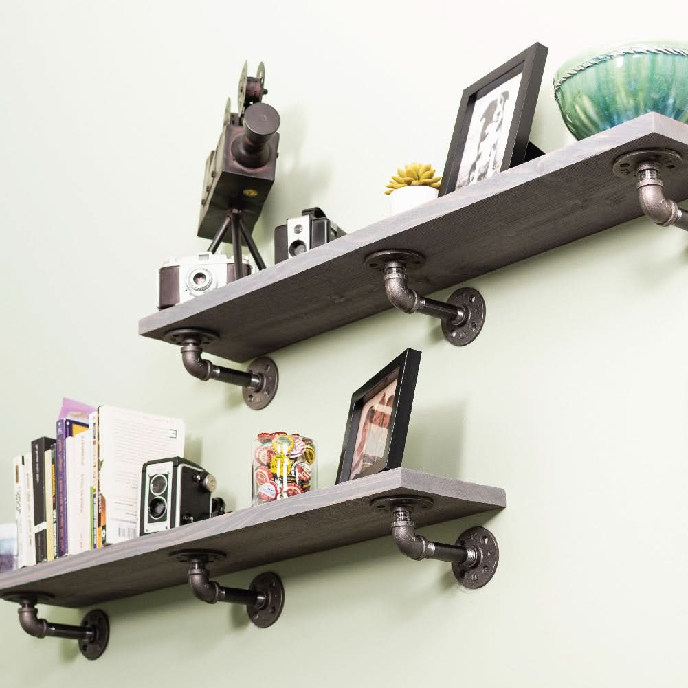 RESTORE Riverstone Grey 36 in. Shelves with L-Shaped Brackets by PIPE DECOR