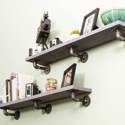 RESTORE Riverstone Grey 36 in. Shelves with L-Shaped Brackets by PIPE DECOR