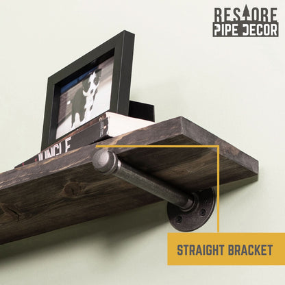 RESTORE Boulder Black 36 in. Shelves with Straight Brackets by PIPE DECOR
