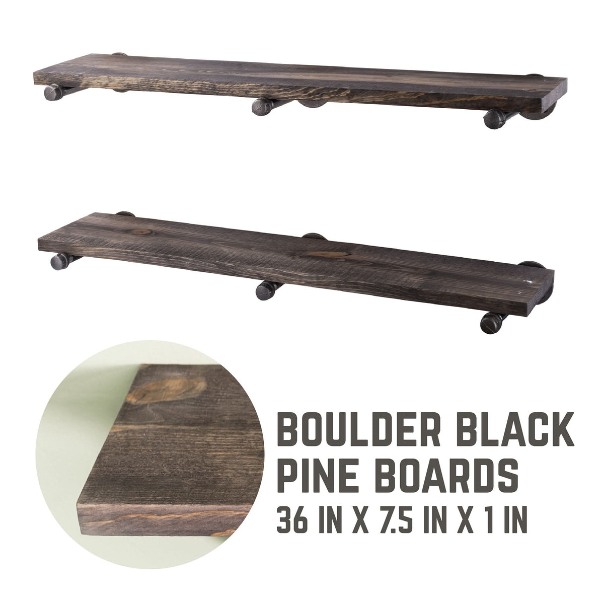RESTORE Boulder Black 36 in. Shelves with Straight Brackets by PIPE DECOR