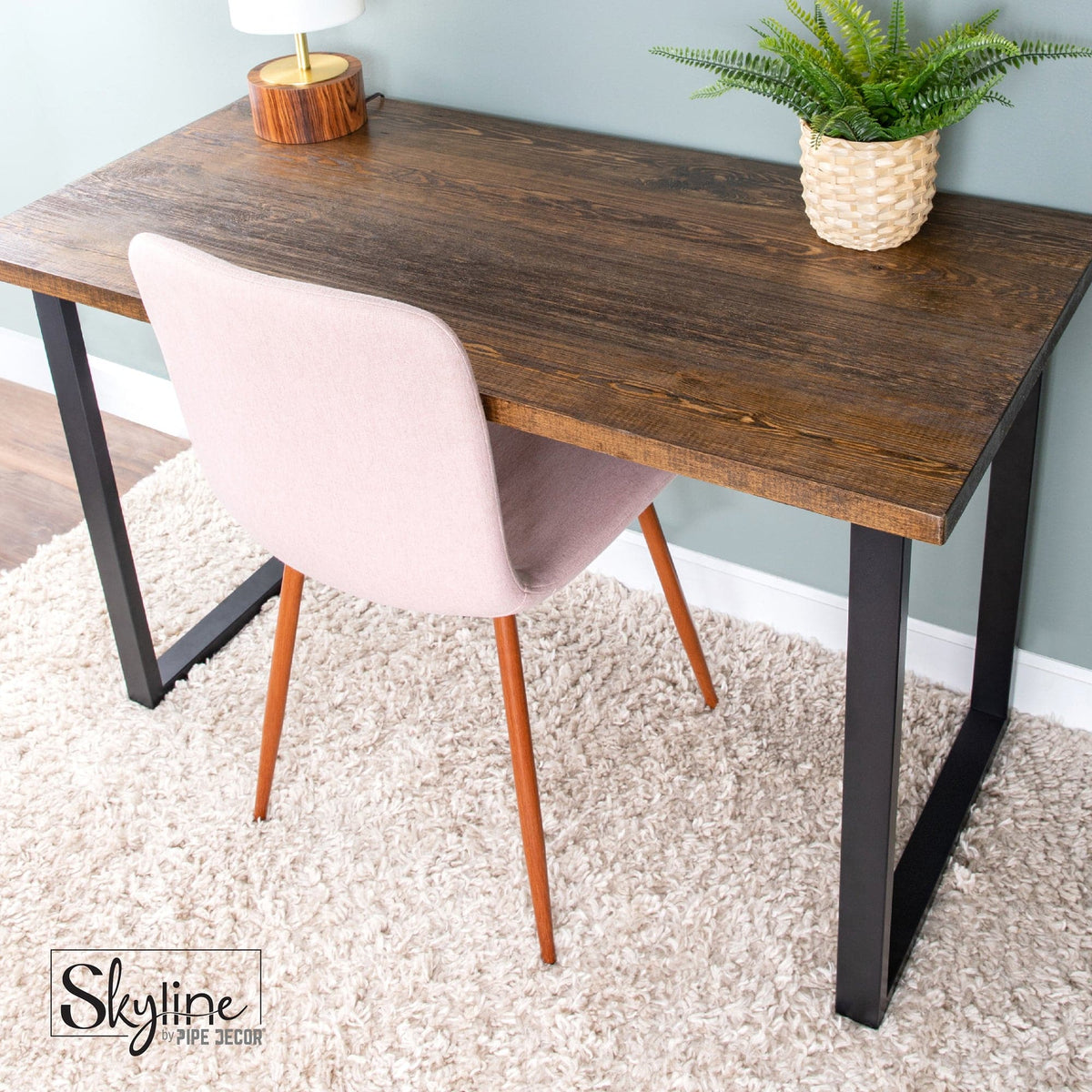 PIPE DECOR 28 in. Skyline Landscape matte black square metal table legs, view 2