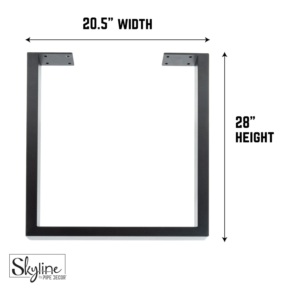 PIPE DECOR 28 in. Skyline Landscape matte black square metal table legs, view 3