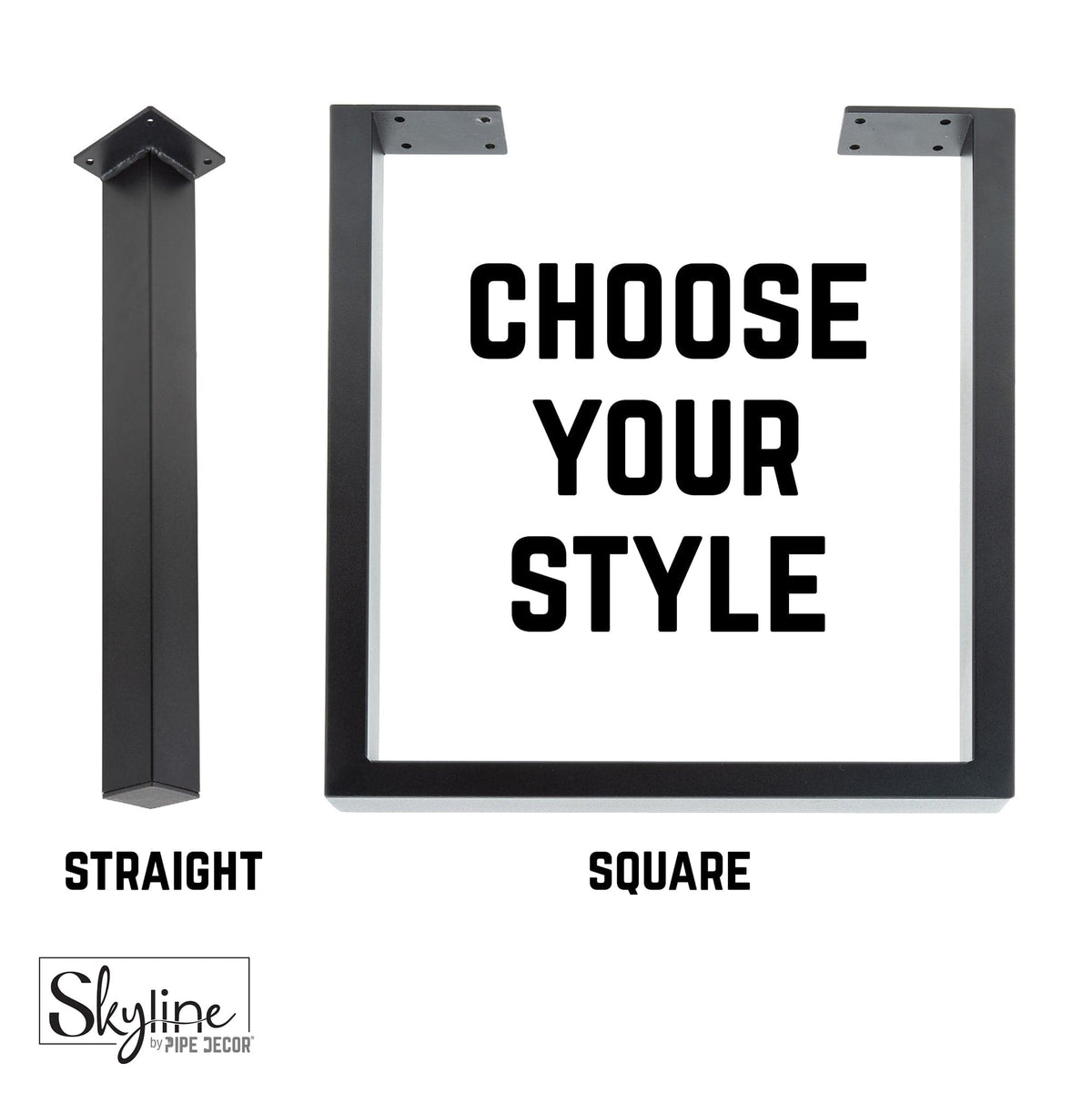 PIPE DECOR 28 in. Skyline Landscape matte black square metal table legs, view 4
