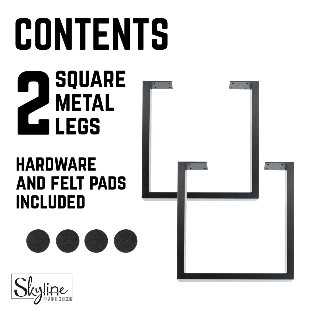 PIPE DECOR 28 in. Skyline Landscape matte black square metal table legs, view 10