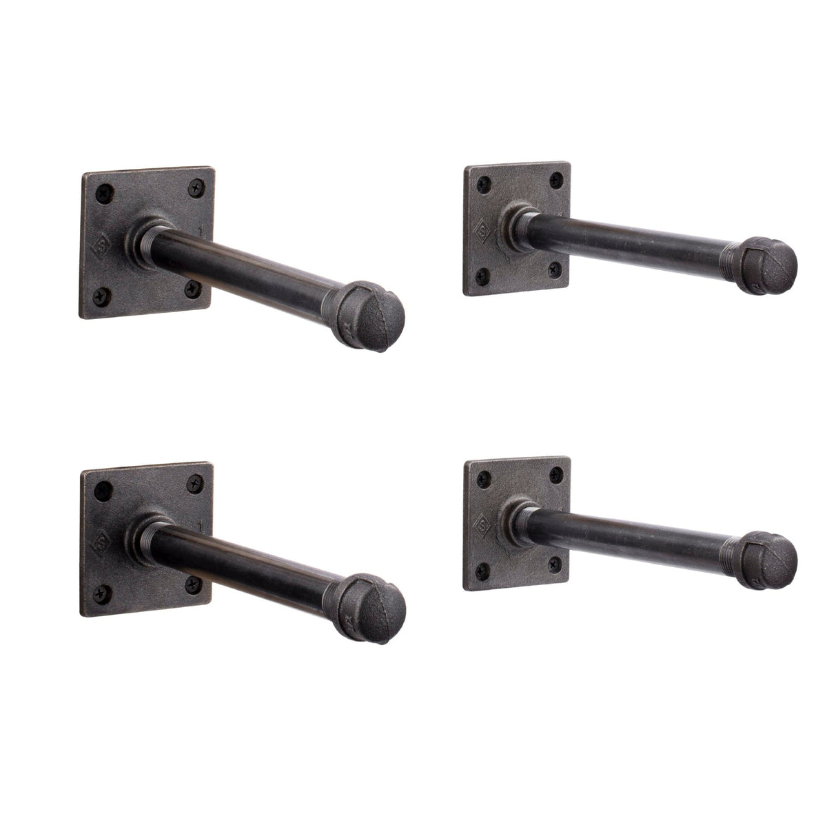 PIPE DECOR 1/2 in. x 8 in. square flange black pipe shelf bracket kit, 4-pack
