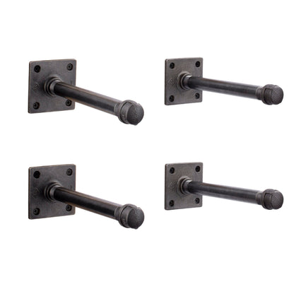 PIPE DECOR 1/2 in. x 8 in. square flange black pipe shelf bracket kit, 4-pack